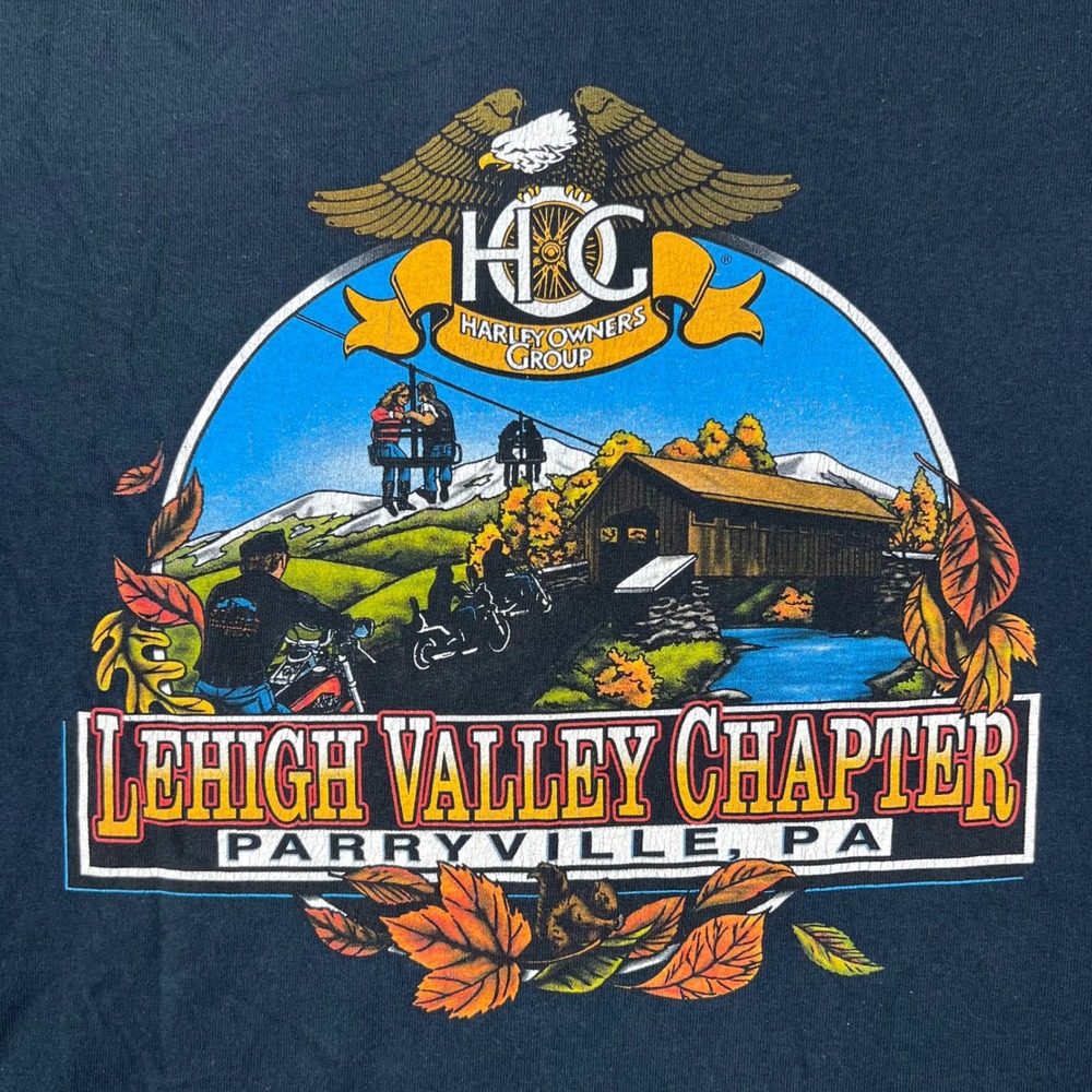 Vintage Harley Davidson Henley T Shirt Men's XL Black Lehigh Valley Chapter PA